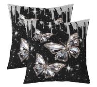 richhome Butterfly Throw Pillow Covers Set of 2 Glitter Print Cushion Case Luxury Diamond Pattern Decor Pillowcase Silver Indoor Outdoor Super Soft 50x50cm