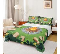 richhome Camper Bed Sheets Set King Size Camper Fire Deep Pocket Fitted Sheet Happy Camping Bedding Sets Botanical Soft Bed Set 4Pcs with 2 Pillow Cases Flower Green Yellow