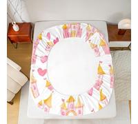 richhome Cartoon Castle Fitted Sheet with 2 Pillowcases Double Size Princess Decor Bed Sheets Set 16" Deep Pocket Boys Girls Fairy Tale Bedding Kawaii Teens Bedroom Decor Breathable Soft