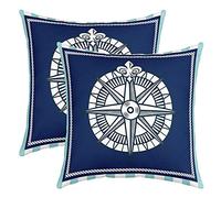 richhome Cartoon Compass Pillow Cover 24x24 Inch Set of 2 Nautical Style Ocean Sea Sailing Theme Cushion Cover for Ofiice Chairs Sofa Hand Drawing Style Square Cushion Case for Kids Teens Adults