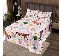 richhome Cartoon Cute Horse Pattern Bedspread King Size for Kids Teens Girls Woman Galloping Horse Coverlet Set Flower Leaves Plant Print Quilted Coverlet Farm Animal Bedspread Cover Room Decor