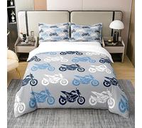 richhome Cartoon Motorcycle 100% Cotton Duvet Cover Modern Blue White Motorbike Decor Bedding Set for Kids Boys Teens Extreme Sports Style Hippie Comforter Cover with 1 Pillowcase Single Size 2 Pcs