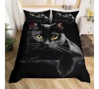richhome Cat Bedding Set Super King Size Cute Kitten Duvet Cover Set for Kids Microfiber Lightweight Comforter Cover Set Mysterious Black Cat Decor