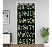 richhome Checkered Alphabet Number Door Curtain for Doorway Privacy Black Green Plaid Closet Cover Geometric ABC Room Divider Curtain 132x203cm Modern Simple Bedroom Living Room Window Treatments