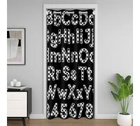 richhome Checkered Alphabet Number Door Curtain for Doorway Privacy Black White Plaid Closet Cover for Bedroom Geometric ABC Room Divider Curtain 106x203cm Modern Simple Darkening Blackout Home Decor