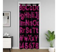 richhome Checkered Alphabet Number Door Curtain for Doorway Window 106x203cm Black Hot Pink Plaid Thermal Insulated Temporary Room Dividers Geometric ABC Closet Cover Modern Simple Bedroom