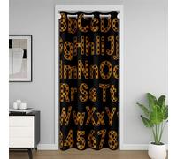 richhome Checkered Alphabet Number Door Curtain for Doorway Window 150x203cm Black Yellow Plaid Thermal Insulated Temporary Room Dividers Geometric ABC Modern Simple Bedroom Living Room Microfiber