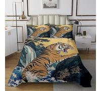 richhome Chinese Style Tiger Bedspread Double Size Kids Mountain Landscape Painting Coverlet Set for Boys Girls Teens Wild Animal Quilted Coverlet Breathable Safari Cat Bedroom Decor
