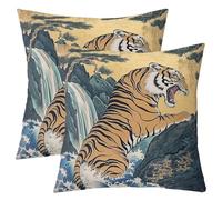 richhome Chinese Style Tiger Throw Pillow Covers Set of 1 45x45cm Kids Mountain Landscape Painting Reversible Cushion Case Boys Girls Wild Animal Pillowcases for Sofa Couch Bed Safari Cat