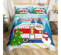 richhome Christmas Decorations Duvet Cover King,Red White Caravan Comforter Cover 3pcs,Lovely Snowman with Scarf Bedding Set,Green Christmas Tree Bedspread