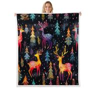 richhome Christmas Decorations Fleece Throw Blanket Cute Deer Sherpa Blanket for Kids Women Plush Fuzzy Glitter Christmas Tree Double 60x79Inch Happy New Year for Bed Chair Living Room Bedroom Decor