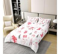richhome Christmas Duvet Cover 100% Cotton Double Size Christmas Tree and Snowman Bedding Set Comforter Cover Snowflake Bedroom Decor 3Pcs Socks Zipper With 2 Pillowcases