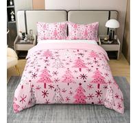 richhome Christmas Duvet Cover 100% Cotton King Size Red Pink Christmas Tree Snowflake Comforter Cover for Boys Girls Farmhouse Decor Bedding Set 3Pcs Winter Holiday Winter Xmas Soft