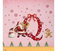richhome Christmas Fabric by The Yard Xmas Bow Snowman Snowflake Gingerbread Man Santa Claus Upholstery Fabric Personalized Initial Letter Waterproof for Home DIY Projects 2 Yards (L184*W150cm)