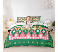 richhome Christmas Nutcracker Duvet Cover Junior/Cot Bed Size Gingerbread Man Santa Claus Bedding Set for Boys Girls Xmas Tree Green Comforter Cover Bedroom Decor 2Pcs With 1 Pillowcase