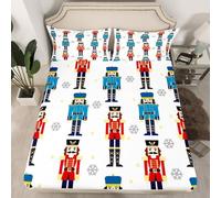 richhome Christmas Nutcracker Fitted Sheet Single Size for Kids Boys Girls Merry Christmas Bed Sheets Set 16" Deep Pocket Soft Breathable Snow Black Red Blue Bedding with 1 Pillowcase Winter Decor