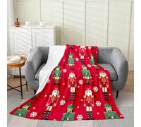 richhome Christmas Nutcracker Flannel Fleece Throw Blanket Merry Christmas Single 50x60Inch Snow Black Red Green Fleece Throw Blanket for Kids Wooden Soldier Toy for Bed Couch Winter Holiday Decor