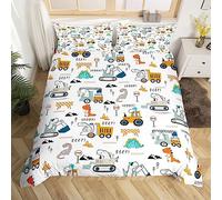richhome Construction Bedding Duvet Cover Set Single Size Equipment Trucks Bedding Set For Kids Boys Girls Decor Dinosaur Comforter Cover Set 3D Digital Print Yellow Bedspread Cover Bedroom