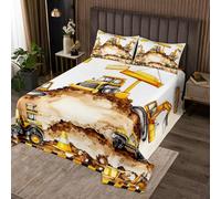 richhome Construction Vehicles Bedspread King Size Kids Excavator Coverlet Set Boys Girls Teens Cartoon Car Road Quilted Coverlet Breathable Equipment Trucks Quilted Tractor