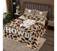 richhome Cow Skull Bedspread Single Size Kids Longhorn Skull Coverlet Set for Boys Girls Teens Leopard Print Quilted Coverlet Breathable Western Quilted Brown Black