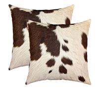 richhome Cowhide Print Decorative Square Throw Pillow Cover Western Farm Animal Theme Pillow Cover Set of 2 for Bedroom Sofa Highland Cattle Vintage Home Decor Cushion Case Pillowcase 22"x22"