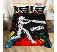 richhome Cricket Player Bedding Set Single Size Girls Boys Kids Sports Theme Comforter Cover Set Decorative Cricket Game Duvet Cover Set Tie Dye Watercolor