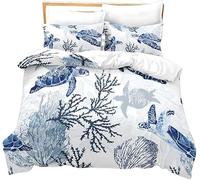 richhome Crustacean Duvet Cover Set Blue White Bedding Set Single Size Marine Life Marine Animals Printing Comforter Cover Set Microfiber Soft Polyester
