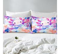 richhome Cute Axolotl Bed Sheets Sets Double Size Kids Boys Girls Reptile Animal Kawaii Ocean Sealife Bedding Set Pink Blue Orange Bed Sheet Set with 16-Inch Deep Pockets 4Pcs with 2 Pillow Cases