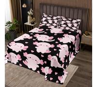 richhome Cute Axolotl Bedspread 3 Pieces Double Size Cartoon Animal Coverlet Set Soft Cozy Love Pattern Black Lightweight Quilted Coverlet for All Season With 2 Pillowcases