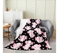 richhome Cute Axolotl Flannel Fleece Throw Blanket Cartoon Animal Double 60x79Inch Love Pattern Black Fleece Throw Blanket for Kids Women Men for Bed Couch Chair Living Room Bedroom Decor