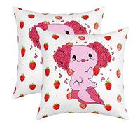 richhome Cute Axolotl Pillow Cover Kawaii Cartoon Sea Creature Decorative Pillow Cover Pink Floral Strawberry Throw Pillow Cover for Living Room Couch Decor,Pack of 2,16"x16"