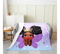 richhome Cute Black Girl Fleece Throw Blanket Baby 30x40Inch Princess Theme Fairy Wings Flannel Blanket Plush Fuzzy for Kids Boys Girls African American for Bed Couch Chair Living Room Microfiber