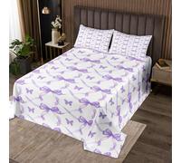 richhome Cute Bow Bedspread King Size Butterfly Coverlet Set Purple White Quilted Coverlet for All Season With 2 Pillowcases Microfiber Lightweight