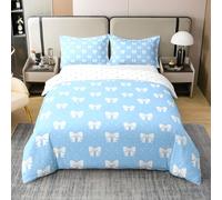 richhome Cute Bow Duvet Cover 100% Cotton Single Size Galaxy Polka Dots Bedding Set for Boys Girls Blue and White Comforter Cover Bedroom Decor 2Pcs Zipper Closure With 1 Pillowcase