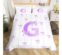 richhome Cute Bowknot Duvet Cover Single Size Boys Girls Purple Bow Bedding Set Breathable Soft Initial Letter G Comforter Cover 2Pcs Monogrammed Bedroom Decor Kawaii Coquette Bows