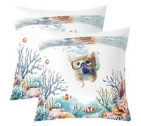 richhome Cute Cat Cushion Case Ocean Kitten Throw Pillow Covers 50x50cm Soft for Kids Boys Girls Teens Room Decor Ocean Sea Animal Underwater World Marine Fish Decor Pillowcases
