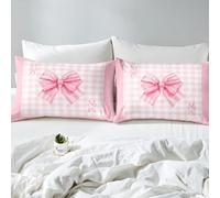 richhome Cute Coquette Bow Knot Bed Sheets Set Double Size Initial M Bed Set for Gifts for Women Teen Girl,Deep Pocket Fitted Sheet Pink Preppy Style Breathable Soft Lightweight Personalized Letter M