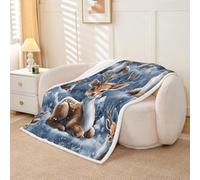 richhome Cute Deer Sherpa Throw Blanket for Couch Snowman Winter Super Soft Cozy Fleece Merry Christmas Blanket for Winter, Plush Throw Happy New Year Double 60x79Inch All Season