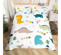 richhome Cute Dinosaur Bedding Set Super King Size Cartoon Cactus Duvet Cover Set Jungle Dinosaur Bohemian Flesh Wildlife Pattern Yellow Grey Comforter Cover