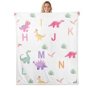richhome Cute Dinosaur Fleece Throw Blanket Cartoon Dinosaur Sherpa Blanket for Kids Women Men Plush Fuzzy Initial Letter Alphabet Queen 90x90Inch Wild Animal for Bed Couch Chair Living Room