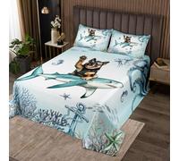 richhome Cute Dog Bedspread Shark Coverlet Set for Kids Boys Girls Teens Room Decor Ocean Sea Animal Puppy Dog Underwater World Fish Lovely Animal Quilted Coverlet King Size