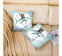 richhome Cute Dog Cushion Case Shark Throw Pillow Covers 50x50cm Set of 4 Soft for Kids Boys Girls Teens Room Decor Ocean Sea Animal Puppy Dog Underwater World Fish Lovely Animal Decor Pillowcases