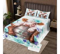 richhome Cute Highland Cow Bedspread Single Size Kids Teal Daisy Floral Flower Coverlet Set for Boys Girls Teens Farmhouse Animal Western Boots Decor Quilted Coverlet Room Decor