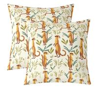 richhome Cute Meerkat Cushion Case Wild Animal Throw Pillow Covers 50x50cm Set of 4 Soft for Kids Boys Girls Decor Jungle Wildlife Tropical Leaves Nature Decor Pillowcases Room Decor