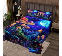 richhome Cute Mushroom Bedspread Single Size Kids Cartoon Mystic Coverlet Set for Boys Girls Teens Kawaii Fungus Decor Quilted Coverlet Starry Night Sky Bedroom Decor