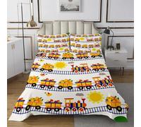 richhome Cute Train Bedspread King Size Kids Cartoon Car Coverlet Set for Boys Girls Steam Engine Railway Vehicles Fresh Fruits Transportation Truck Quilted Coverlet Room Decor