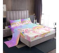 richhome Cute Unicorn Rainbow Bed Sheets Set Single Size Kids Pink Purple Ombre Fitted Sheet with Deep Pocket for Boys Girls Teens Dreamy Horse Bedding Set Unicorn Glitter Bedroom Decor Bedclothes