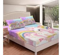 richhome Cute Unicorn Rainbow Fitted Sheet Single Size Kids Pink Purple Ombre Bed Sheets Set for Boys Girls Teens Dreamy Horse Bedding Set Breathable Unicorn Glitter Bedroom Decor