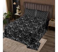 richhome Damask Skull Bedspread Single Size Kids Black White Damask Coverlet Set for Boys Girls Teens Gothic Vintage Floral Quilted Coverlet Breathable Antique Victorian Baroque Bedroom Decor