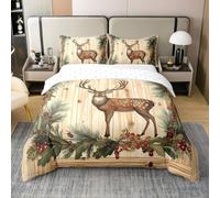 richhome Deer Duvet Cover 100% Cotton Single Size Deer Hunting Comforter Cover for Boys Girls Rustic Wooden Plank Bedding Set 2Pcs Wild Animal Berry Room Decor Breathable Soft Lightweight